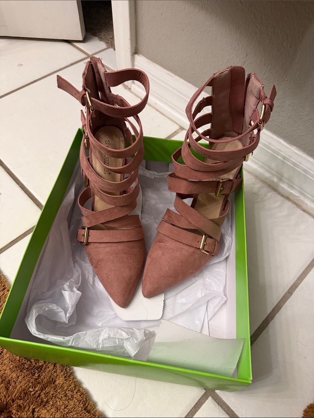 Shoe Dazzle Blush Strappy Pointed-Toe Heels